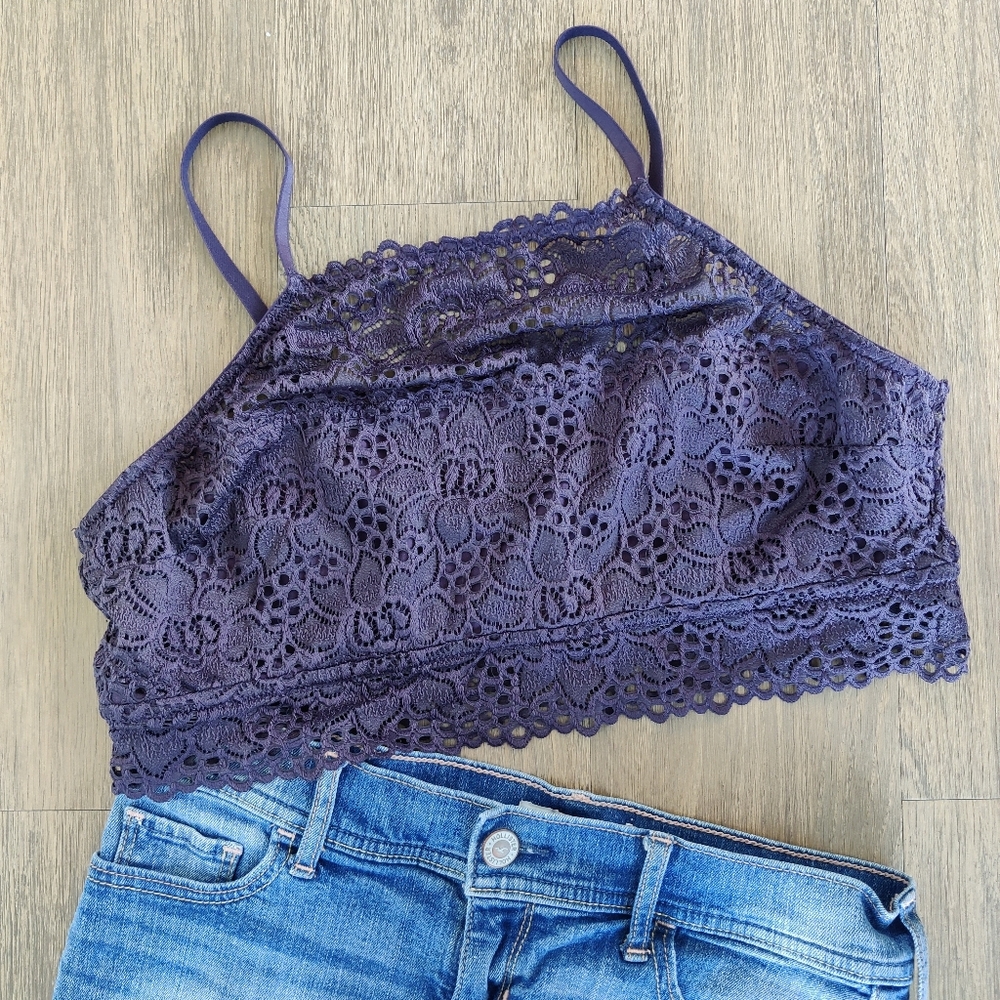 Aerie Purple High Neck Lace Bralette XL
